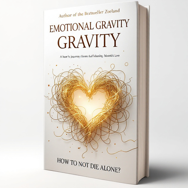 A heart-shaped golden yarn sits prominently at the center of the cover, surrounded by elegantly swirling tangled threads forming a vortex. All threads gravitate toward the left with a single luminous strand distinctively extending toward the right, symbolizing allure and divergence. The background is a soft gradient of white gold, enhancing the mystery and elegance. The top of the cover is adorned with the text "Author of the Bestseller Zoeland," immediately below it, "Heal Trauma, Manifest Love," both in a subtle shimmer to catch the eye.