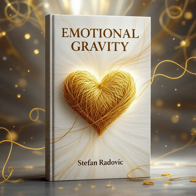 A heart-shaped golden yarn sits at the center, surrounded by swirling white-gold threads forming a mesmerizing vortex. Most threads flow leftward, while a single distinct thread spirals elegantly to the right, leading the eye on a journey of intrigue and possibility.