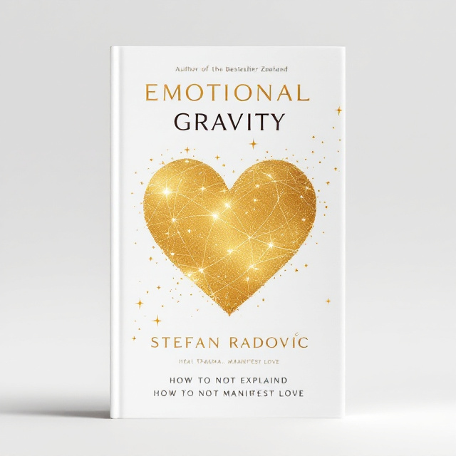 A golden heart is positioned prominently in the center of a pristine white background, elegantly crafted with a shimmering effect. Within the heart, a constellation of stars intertwines, forming a luminous galaxy. A single, graceful line flows from the heart towards the right-hand side, evoking a sense of journey and connection.