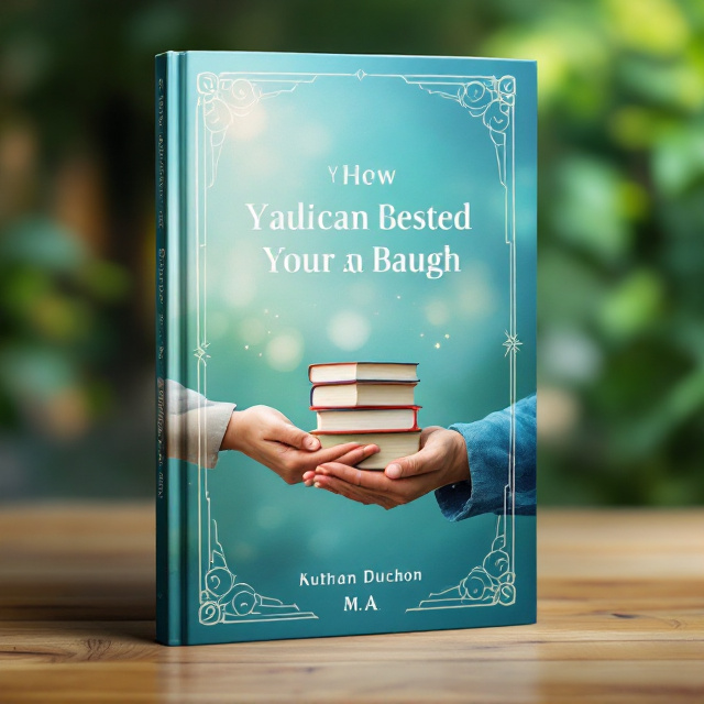 A serene background featuring a gradient of soothing blues transitioning into greens, symbolizing tranquility and growth. Central image of two hands coming together to lift a stack of books, symbolizing support and collaboration. Soft, abstract patterns around the edges, signifying creativity and innovation.