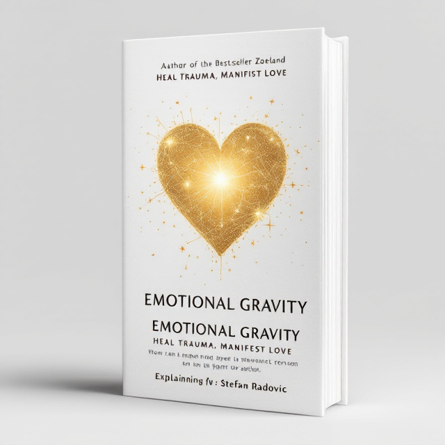 On a clean white background, a radiant golden heart takes center stage, interwoven with a constellation of stars that resembles a small galaxy. A delicate, continuous line extends gracefully from the heart's edge toward the right side of the cover, suggesting a sense of journey and connection.