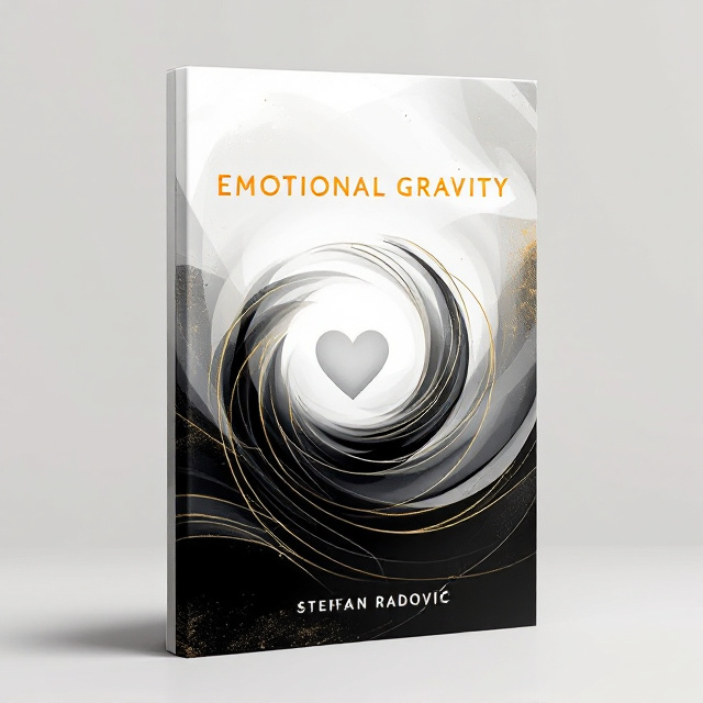 The cover features a single, abstract white gold spiral emanating from the center, gradually expanding outward into the upper sections. This spirals around a subtle, shadowy silhouette of a heart, creating an air of mystery and emotional depth. In the background, soft white gold transitions into a deep, rich black at the edges, embodying the concept of a journey from the known to the unknown.