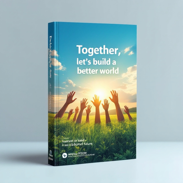 A serene landscape with a clear blue sky and lush green fields in the foreground, featuring diverse hands reaching towards a bright sun symbolizing hope and unity. The logo is subtly integrated at the bottom with the book title prominently overlaid in a soft white font.