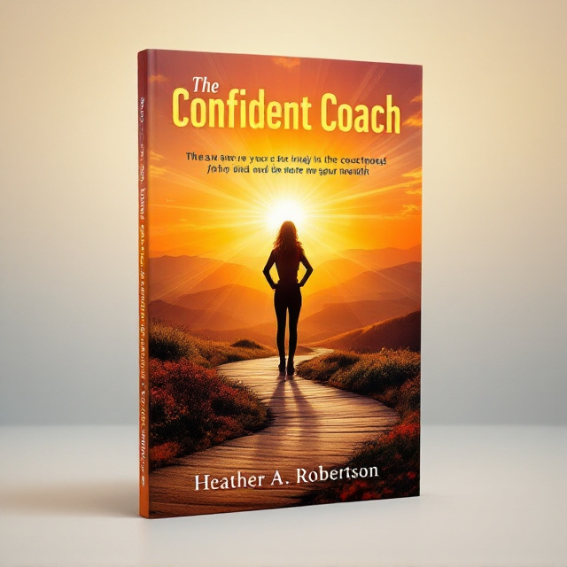 A vibrant sunrise over a serene, inspiring landscape with a silhouetted coach standing confidently at the forefront. The sun's rays spread across the cover, symbolizing hope and new beginnings. Layer it with subtle graphic elements like a winding path leading from the lower corner towards the horizon, emphasizing the journey and transformation.
