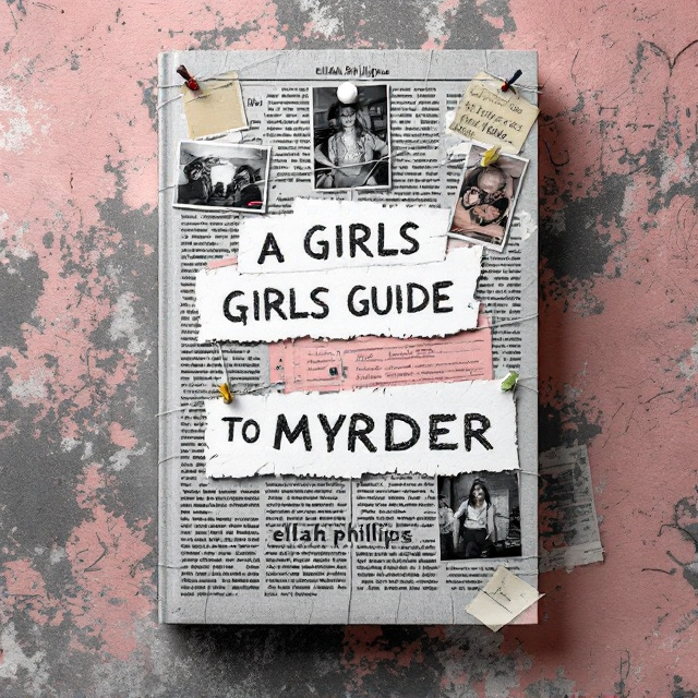 The cover features a textured background with a mix of pink and grey resembling a bulletin board. Over it, white string is pinned in a zigzag path, interconnecting notes, photographs, and hand-drawn doodles, symbolizing investigation and mystery. The title is prominently displayed in the center as if it has been cut out from a newspaper.