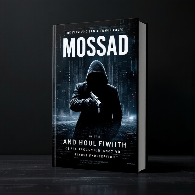 A dark, shadowy background with a faint digital matrix code overlay. In the center, a mysterious figure in silhouette holding a sleek, modern gun. A hint of a cyber grid runs across the lower half, interspersed with digitalized, fragmented images.