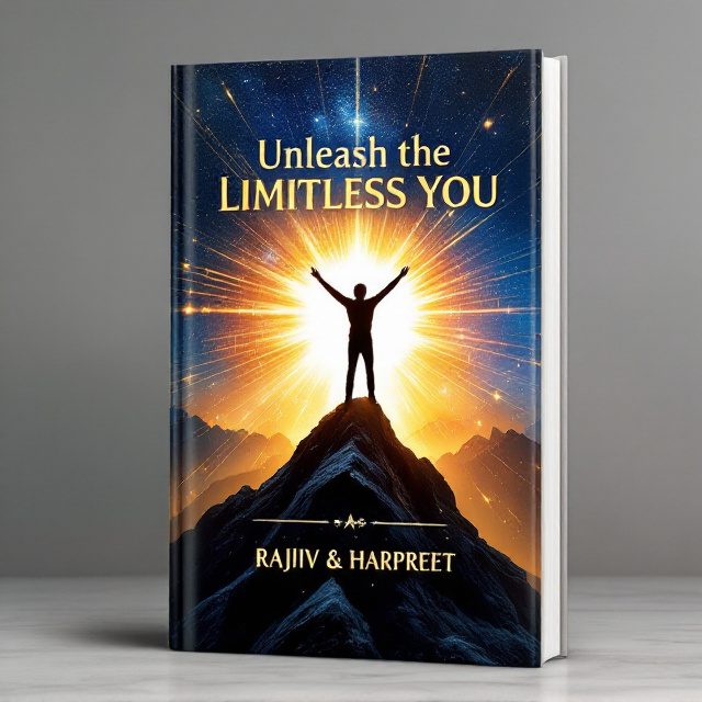 The cover portrays a dynamic scene where a silhouetted figure stands triumphantly atop a jagged mountain peak. The figure’s arms are spread wide, emanating an aura of liberation. Behind the figure, a radiant burst of golden light illuminates the scene against a deep blue twilight sky, with ethereal energy lines radiating outwards, symbolizing vast potential and growth.