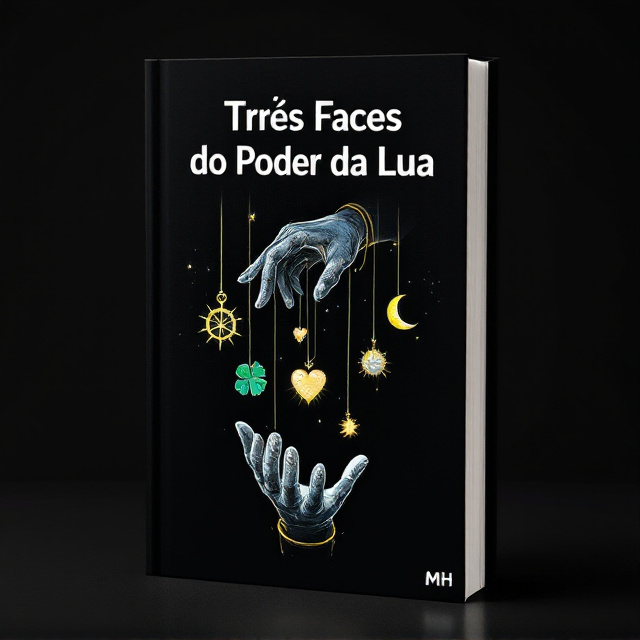 A dark background with a deep black color, featuring a striking illustration of a large, ominous-looking hand manipulating marionette strings. Hanging from the strings are the elements a compass, a sun, a heart, a four-leaf clover, and a crescent moon, each illustrated in a slightly glowing effect to stand out against the dark background. One marionette string loops back to control the hand itself, creating an intricate and mysterious visual.