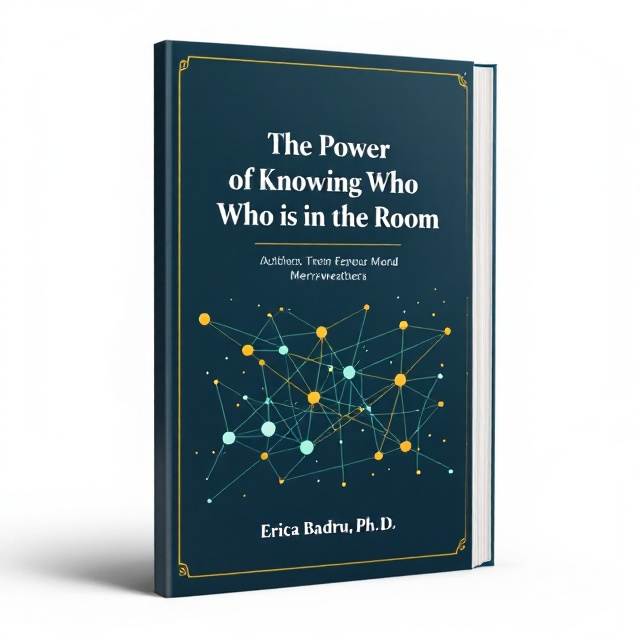 A sleek cover featuring a dark blue background with a subtle green gradient emanating from the edges, giving it depth. A thin yellow border subtly frames the cover, and at the center, an abstract illustration of interconnected nodes and lines suggesting a network or connections. The illustration should be modern and minimalistic, with the nodes in mustard yellow and lines in light blue.