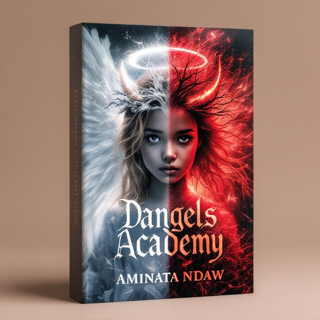 The cover features a split image showing two contrasting sides of a 12-year-old girl. One side shows her as an angel with a vibrant white aura, adorned with a halo above her light brown hair with blonde streaks, and a radiant white tree stands behind her. The other side depicts her as a devil, characterized by a glowing red aura, a singular horn breaking out, and a red tree with broken glass shards surrounding it. Her light purple baby tee connects both sides, symbolizing the duality within.