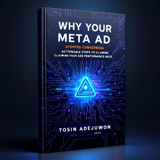 A futuristic background with circuit board patterns, a shiny metallic finish, and an abstract representation of data flow or pixelated ad elements. A small, broken, or glitched-out ad icon is prominently placed in the center with a vibrant color to draw attention.