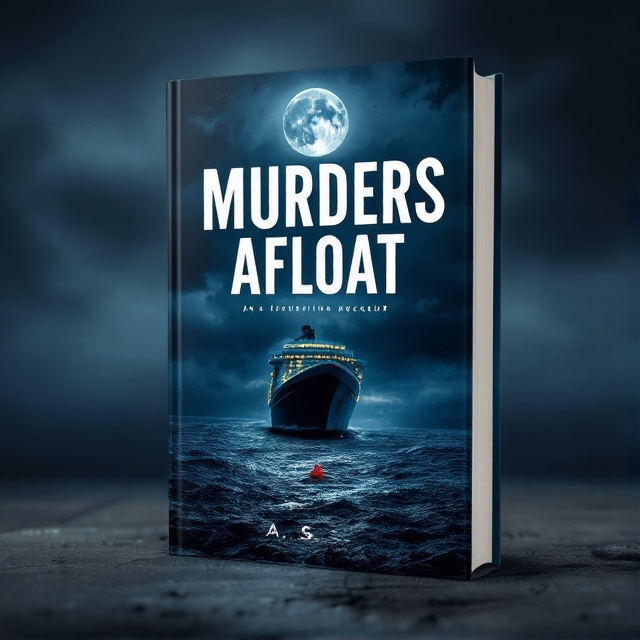 The cover features a dark, tumultuous ocean under a brooding sky. A menacing full moon casts a silver path on the water, leading to the shadowy silhouette of a cruise ship with brightly lit windows. A subtle drop of red appears in the water, hinting at the mystery within.