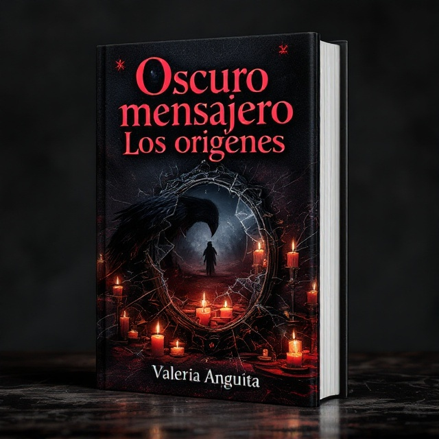 The cover features a dark, textured background in shades of black and deep red. A broken mirror lies in the foreground, reflecting fragmentary, distorted images. An arrangement of lit candles creates a haunting glow, and the shadow of a menacing crow looms over the scene. The mirror's shards add a sense of eeriness and depth, with subtle details of occult symbols etched into them.
