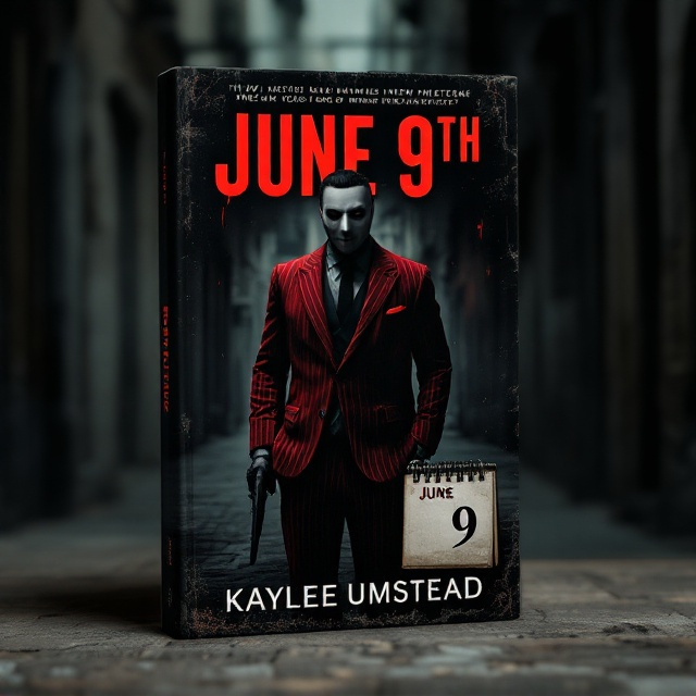 The cover features a dark, shadowy background of an alleyway in 1960s Italy. In the foreground stands a sharply dressed man in a red pinstripe suit, his face obscured by a classic Venetian mask. He holds a gun by his side, with an old-style calendar flipped to June 9th partially visible behind him. A subtle overlay of the Mafia's influential presence is suggested through faint imagery of a dimmed Italian skyline in the background.