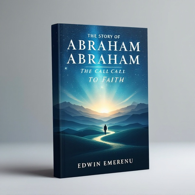 A serene landscape with rolling hills and a star-studded night sky setting a calm, introspective tone. Silhouettes of Abraham and a starry path leading upwards to suggest a divine calling. Subtle light rays or beams coming from above to signify spiritual enlightenment and guidance.