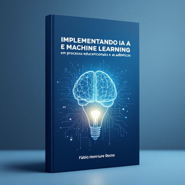 The cover features a futuristic gradient background that transitions from dark blue at the bottom to light blue at the top, symbolizing advancement and enlightenment. At the center, there is an outline of a brain made up of interconnected nodes and lines, representing AI and machine learning. Subtle digital elements, like circuits and binary code, lightly overlay the background, enhancing the technological theme. A light bulb, partially overlapping the brain diagram, signifies knowledge and education.