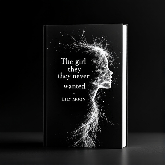 A black background with a subtle gradient to convey depth. An abstract, white silhouette of a girl's profile in the center, fragmented to suggest her emotional state. Surrounding her, faint, delicate lines swirl to create a feeling of chaos and beauty.