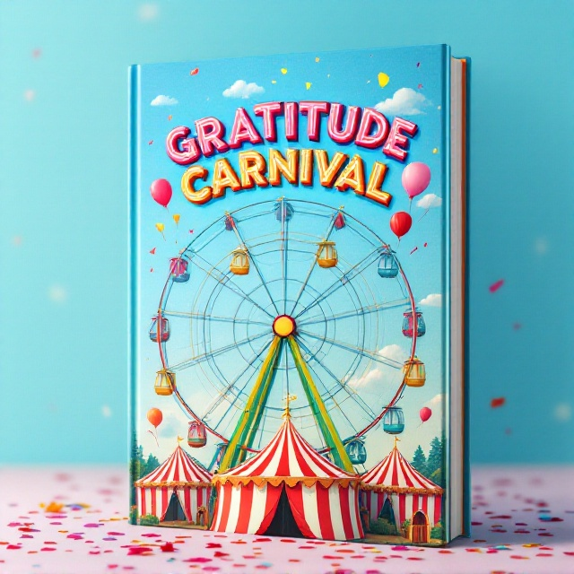 A vibrant and dynamic cover featuring a colorful Ferris wheel as the central focus, set against an animated, sky-blue background. Incorporate floating balloons and a classic red circus tent in the foreground to create a playful carnival scene. Streams of bright confetti enhance the festive atmosphere, scattered throughout the design.