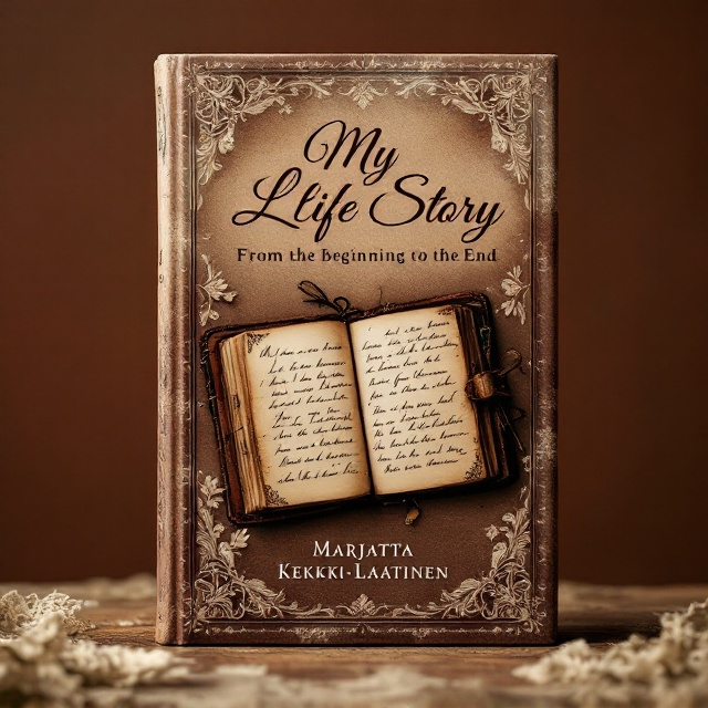 A sepia-toned photograph of an old diary with an antique feel is placed prominently in the center of the cover. The diary is slightly open, illustrating a glimpse of handwritten cursive text. Around the diary, there is a soft overlay of delicate lace textures, suggesting a sense of nostalgia and memories. The background is a muted red-brown color, which enhances the warm, vintage look.