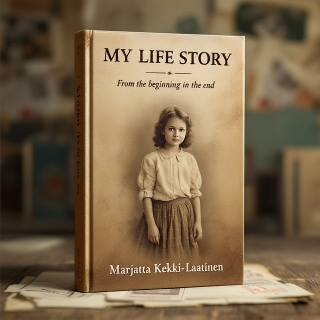A sepia-toned photograph of a young girl in a vintage dress is centered on the cover, surrounded by a soft, faded background of old letters and postcards. The image evokes a sense of nostalgia and timelessness, reinforcing the theme of the memoir.