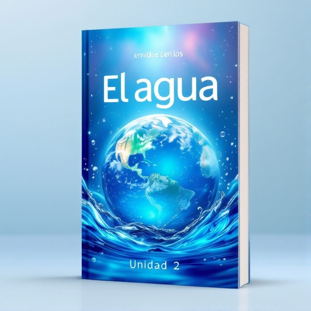 A vivid and colorful depiction of Earth from space, with a focus on the blue areas representing water. A serene and radiant atmosphere is created through bright, natural colors. The cover includes abstract designs of water waves and droplets scattered in the background, giving a sense of movement and life.