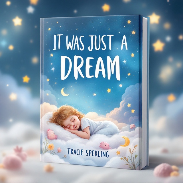 An illustration of a dreamy, magical landscape with a young child sleeping and floating among the stars and clouds. Gentle, pastel colors create a serene and whimsical atmosphere. Various dream-like elements such as twinkling stars, crescent moons, and cute animals are scattered around to enhance the dreamy effect.