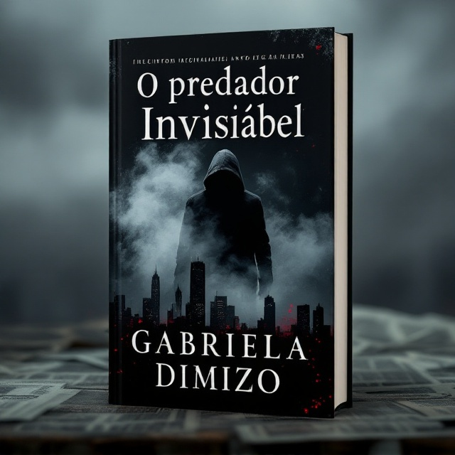 A shadowy silhouette of a person, partially obscured by swirling fog, looms on the cover. In the foreground, faint outlines of cityscape buildings create a jagged skyline at dusk, adding depth. Overlaid lightly are newspaper clippings, emphasizing the investigative journalism aspect. The dominant black background enhances the enigmatic mood, with subtle splashes of red to symbolize danger and urgency.