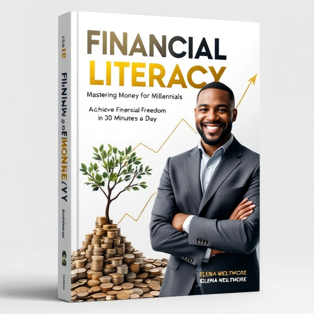 A confident chocolate-skinned man stands prominently to the right of the cover, arms folded, with a broad, welcoming smile. He’s dressed in a tailored blazer and a crisp shirt, exuding success and approachability. To his left, there's a growing tree from a pile of coins with a faint upward arrow graph integrated within the background which transitions from white to soft blue.