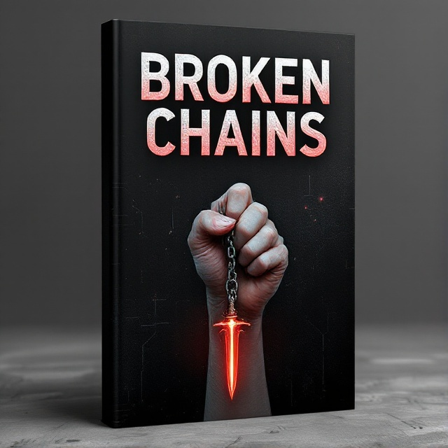 The cover features the hand of a young boy grasping a broken chain. Attached to the chain is a red sword pendant, glinting with a metallic sheen. The background is a dark, textured black that hints at a sci-fi world with subtle circuits and futuristic patterns woven into the darkness.