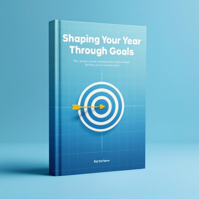 A minimalist, sleek design featuring a bullseye target at the center with an arrow hitting the bullseye. The background is a gradient from light blue at the top to a darker blue at the bottom, symbolizing progress and depth. Subtle grid lines overlay the background to represent planning and goal-setting.
