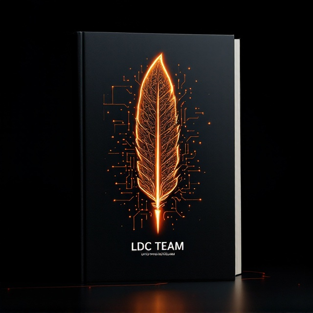 A sleek, black background with a glowing orange futuristic quill pen infused with AI circuits, creating a trail of luminous ink forming the title. The quill is positioned centrally and upwards, with AI motifs and elements subtly integrated into the background.