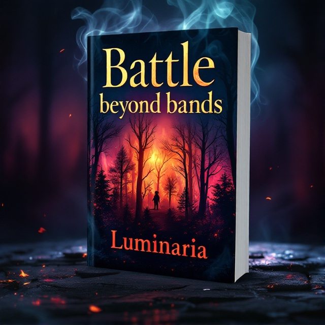 The cover features a dark green, enchanted forest engulfed in flames, with the trees burning and a dramatic display of red and orange fire against the foliage. The background sky transitions from deep purple to striking blue, creating a twilight atmosphere. Smoke from the fire curls up towards the sky, adding an element of mystery.