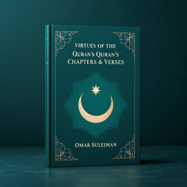 A dark turquoise background with a minimalistic crescent moon and star in the center, subtly blending into the background. Intricate geometric Islamic patterns are faintly overlaid in the corners to add depth and interest.