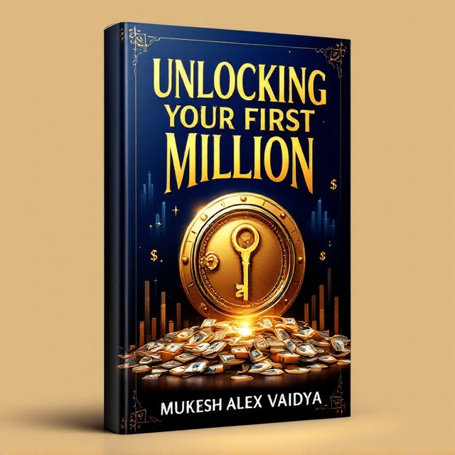 A vibrant and upscale cover featuring a golden key unlocking a vault filled with money. The background is a rich navy blue which subtly gradients to black at the corners, adding depth. Subtle dollar signs and upward trending financial graphs are faintly visible in the background, adding a textured, layered effect.