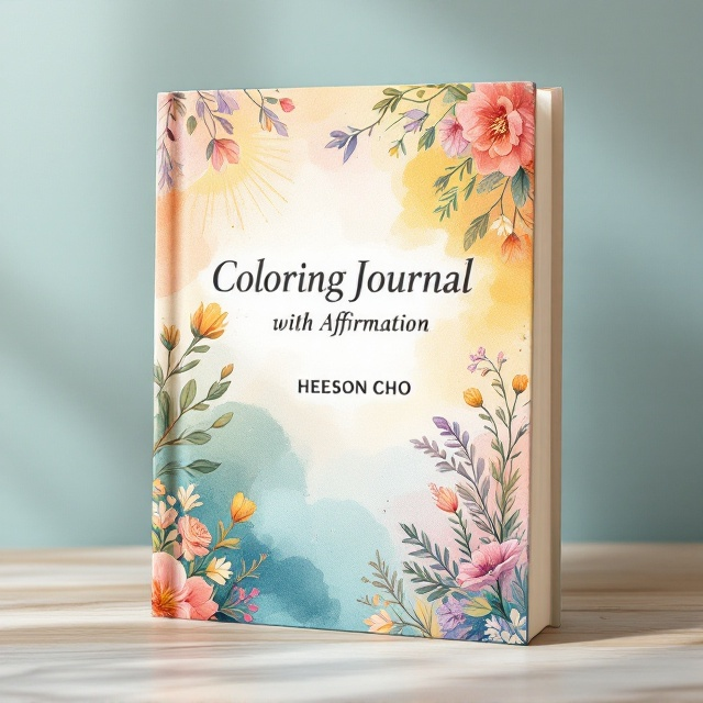 Soft pastel colors for the background with a mix of watercolor splashes and hand-drawn illustrations of flowers and leaves. A sunbeam motif subtly weaves through the center, adding a serene quality. An abstract line drawing of a person meditating sits calmly at the bottom.