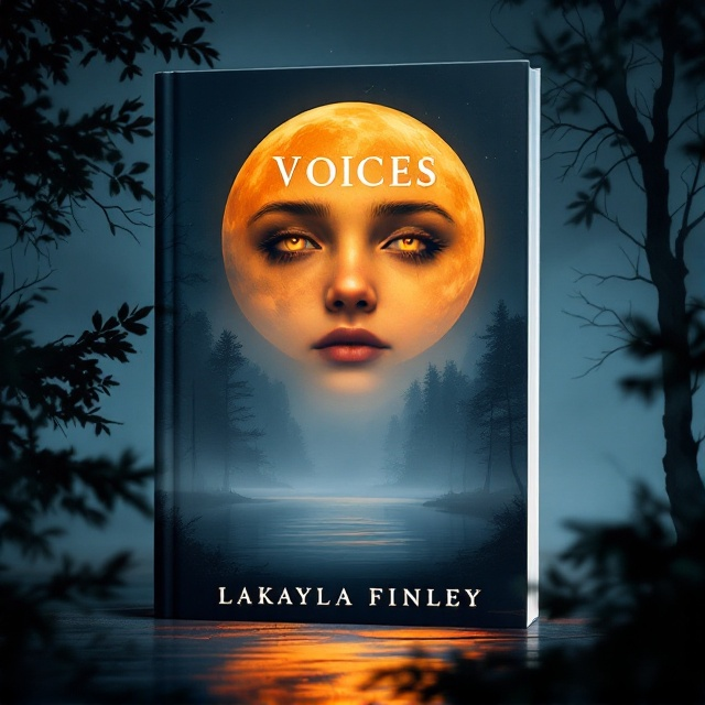 The cover showcases a striking scene with a large, bright orange moon setting over a tranquil, misty lake. The water reflects the moonlight, creating an eerie glow. Above the scene, the ghostly face of a young girl is subtly incorporated into the sky, her eyes appearing both haunting and sorrowful, gazing down at the lake. The atmosphere is mysterious and foreboding, with shadowy outlines of trees framing the edges of the cover.
