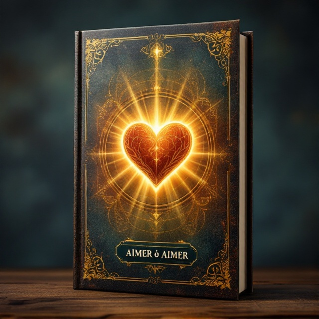 A vintage-style cover with a rich, textured background that transitions through 7 harmonious shades representing the 7 heavens. A central heart-shaped emblem is slightly worn, creating an aged, cherished feel. Subtle light beams radiate from the heart, encapsulating a spiritual glow.