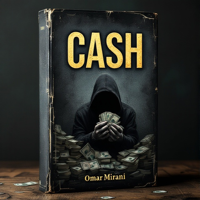 A dark, metallic grey background with an ominous stack of money (cash) partially shown, cascading from the top right corner towards the bottom left. The cash should have an aged, historical look to reinforce the history genre. A shadowy figure with a silhouetted, greedy expression emerges from the background in the center, holding a handful of the cash.