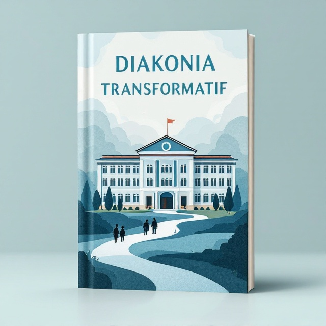 A detailed, illustrated, semi-realistic school building in the background with a few abstract, winding paths or roads leading towards it. There are silhouettes of students walking towards the building, symbolizing a journey towards education. The background is a blend of soft blue and grey tones, giving it a calm but focused feel.