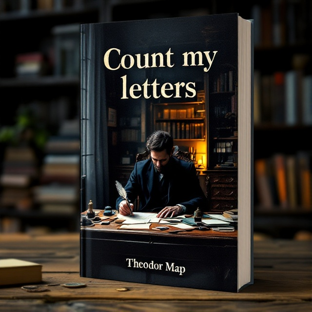 The cover features a shadowy office scene with a man seated at an ornate wooden desk, partially obscured in the shadows. The desk is littered with paper, a feather pen, an ink bottle, and scattered stamps. A dim light casts a moody glow, emphasizing the movement of his hand drafting letters. The background is filled with shelves stacked with books. The focus remains on the iconic desk and the emotional, historical atmosphere it creates.