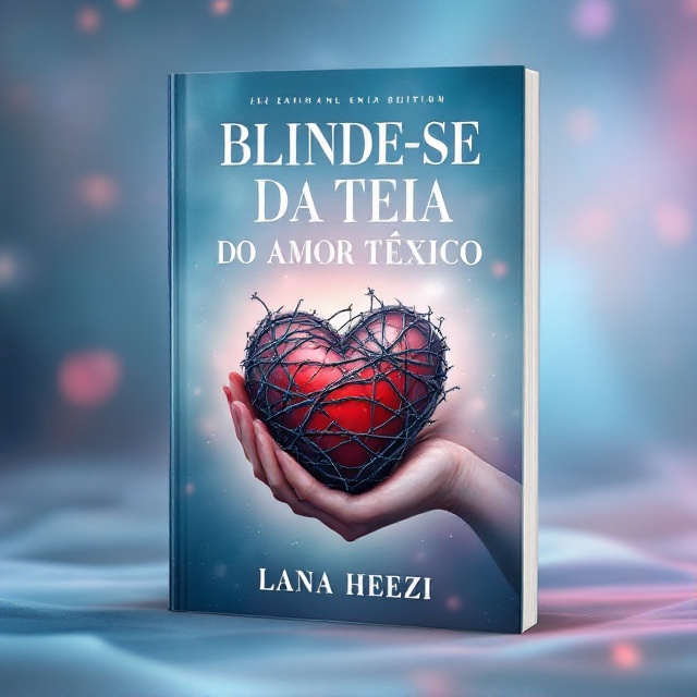 A dreamy, ethereal background with soft hues of blue and pink, creating an onírico atmosphere. In the foreground, there's a detailed illustration of a delicate female hand gently holding a heart wrapped in intricate, barbed wire, symbolizing a "blindado" or shielded heart.