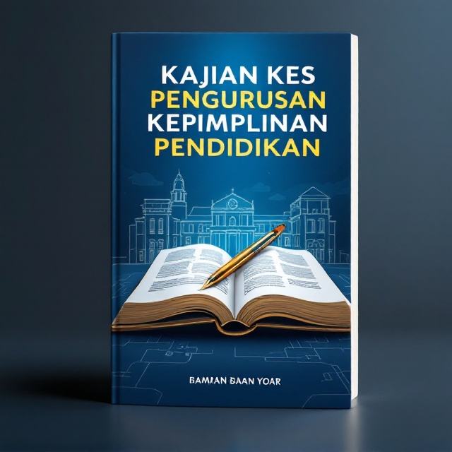 The cover features a sleek, modern design with a blue and gold color scheme symbolizing confidence and richness. A large, open book is positioned at the center of the cover, symbolizing learning. A pen lies diagonally across the open book, indicating the element of research and analysis. In the background, there is a faint, stylish graphic of a school building, suggesting an educational organization.