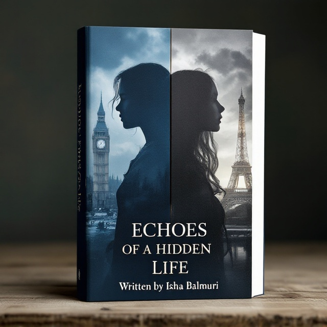 The cover is divided into two vertical halves. The left half shows the shadow of a girl with Big Ben towering behind her. The right half shows the shadow of another girl with the Eiffel Tower behind her. The background for both halves is a somber mix of blues and grays, giving a sense of melancholy and mystery.