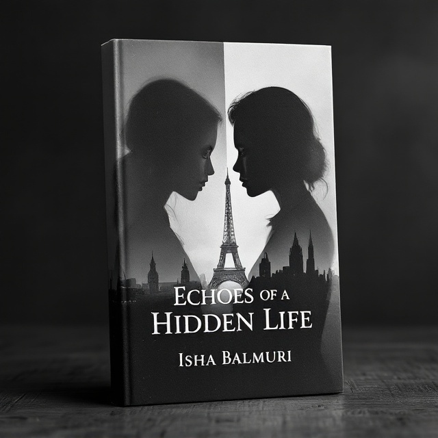 The cover is divided into two halves, each showing the shadow of a different girl. The left half features a shadowed figure of a girl with Big Ben looming in the background, symbolizing London. The right half depicts another girl's shadow with the Eiffel Tower behind her, representing Paris. The use of grayscale tones gives a somber, mysterious feel. The background blends seamlessly where the two halves meet, with a subtle gradient.