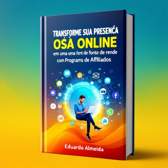 A dynamic and colorful gradient background ranging from bright yellow to deep blue, symbolizing growth and success. An overlay of digital icons representing various online platforms surrounds a central image of a person working on a laptop, suggesting active online engagement.