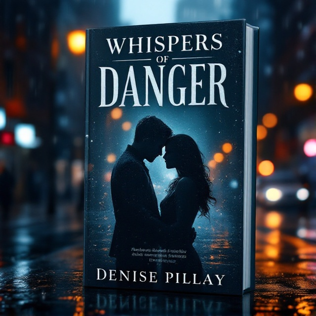 A dark and rainy New York street scene with a blurred background. The focus is on a couple's shadows embracing under a warm streetlight, with raindrops and water splashes subtly illuminated. In the foreground, a mysterious box is half-visible, hinting at secrets within.