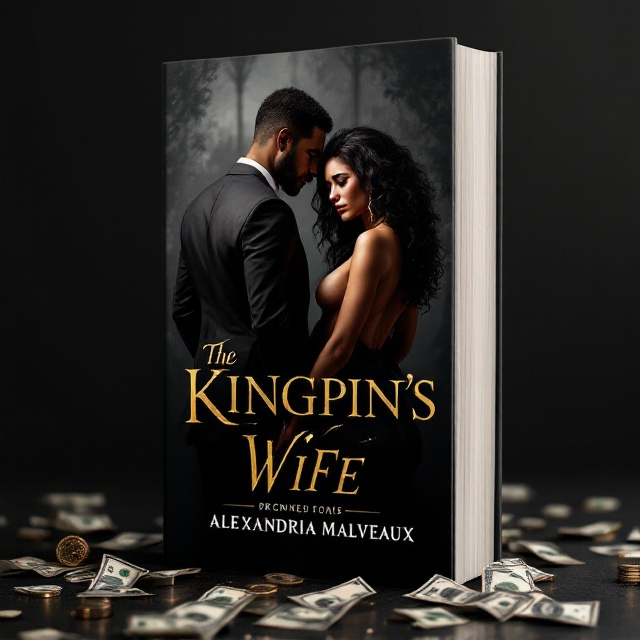 A dark, moody background sets the tone. The left side of the cover features a handsome olive complexion man in a sharp, tailored suit walking with an attractive, seductive woman. His hand rests on her butt. On the right side, partially obscured by shadows, stands his beautiful wife with long, dark curly flowing hair, tears glistening in her eyes. In the foreground, hints of money and wealth, such as scattered dollar bills and luxury items, are subtly integrated.