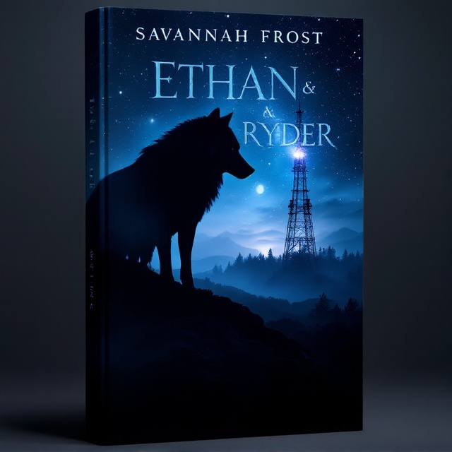 The cover features a shadowed silhouette of a large wolf in the foreground, standing majestically on a dark, misty hill. In the background, there is a slightly illuminated radio tower, standing tall against a night sky filled with stars. The edges of the cover are a gradient from deep blue to black, adding to the sense of mystery.