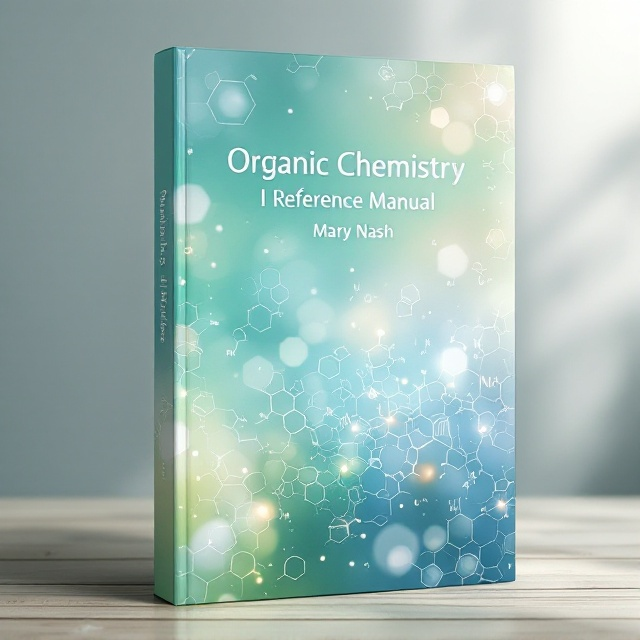 The cover features an abstract, ethereal background with soft hues of green and blue, reminiscent of organic compounds and their reactions. In the center, intricate molecular structures and reaction pathways are illustrated with delicate white lines connecting various organic molecules. These illustrations are slightly translucent, blending seamlessly with the background to create a dreamlike effect. A subtle hexagonal pattern overlays the entire cover, representing benzene rings common in organic chemistry.
