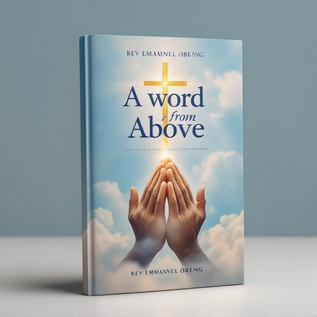 The cover features a serene sky with soft clouds as the background. In the foreground, praying hands are centered and subtly illuminated with a warm glow. Above the hands, a golden cross is suspended, slightly radiating light to enhance its divine appearance. The color palette includes soft blues and golds to evoke a sense of peace and spirituality.